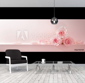 Picture of Pink rose petals set on pastel pink background